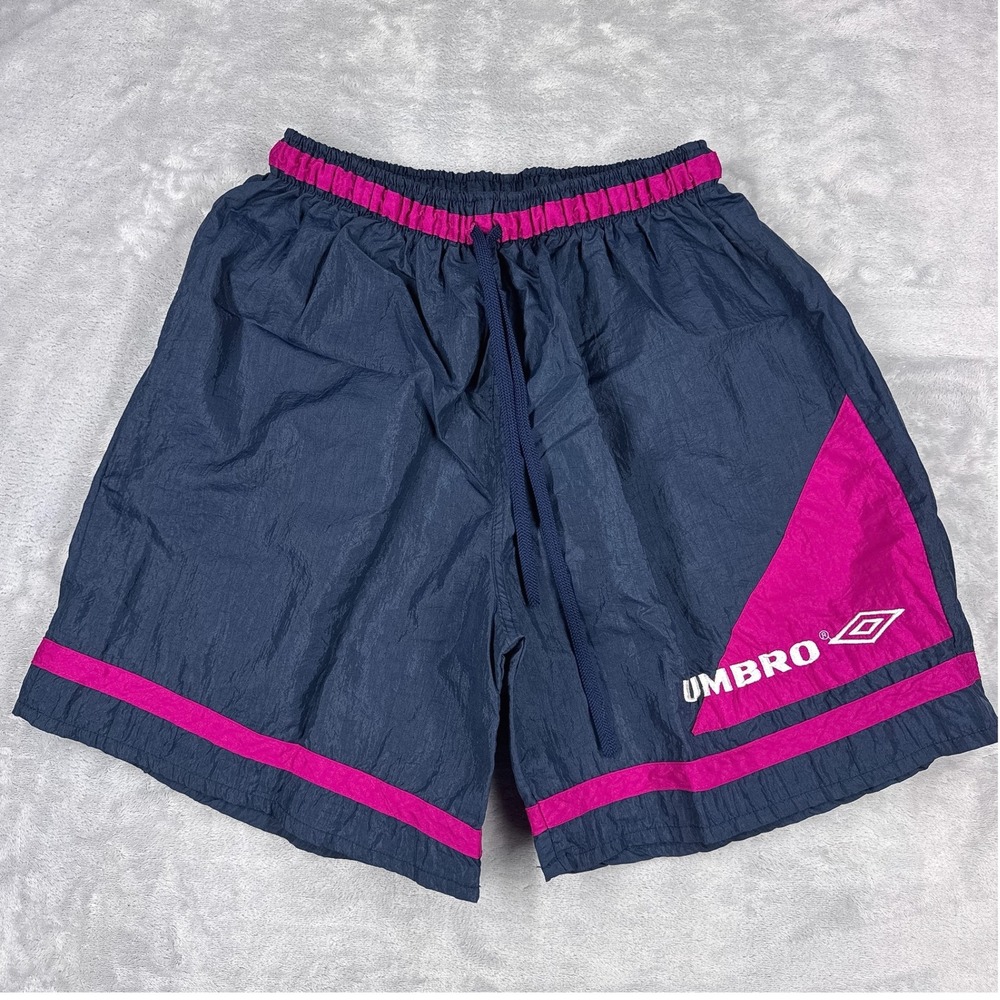 Vtg UMBRO Nylon Soccer Shorts Adult S Navy Pink 90s Y2K U6302 Made in USA
